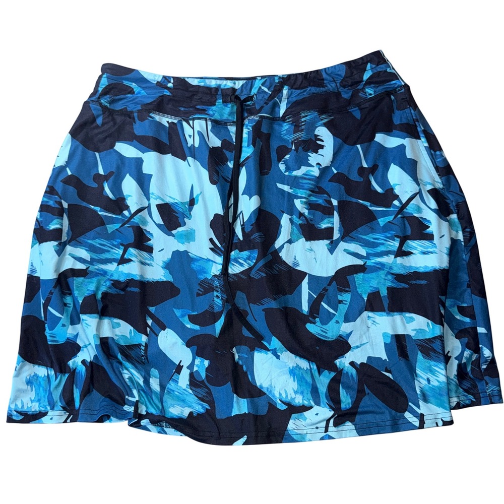 BlevonH Athletic Skort 2XL Blue Abstract Drawstring Active Skirt Built-in shorts